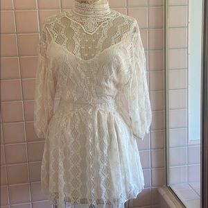 Free People Lace Crochet smock Neck Mini Dress